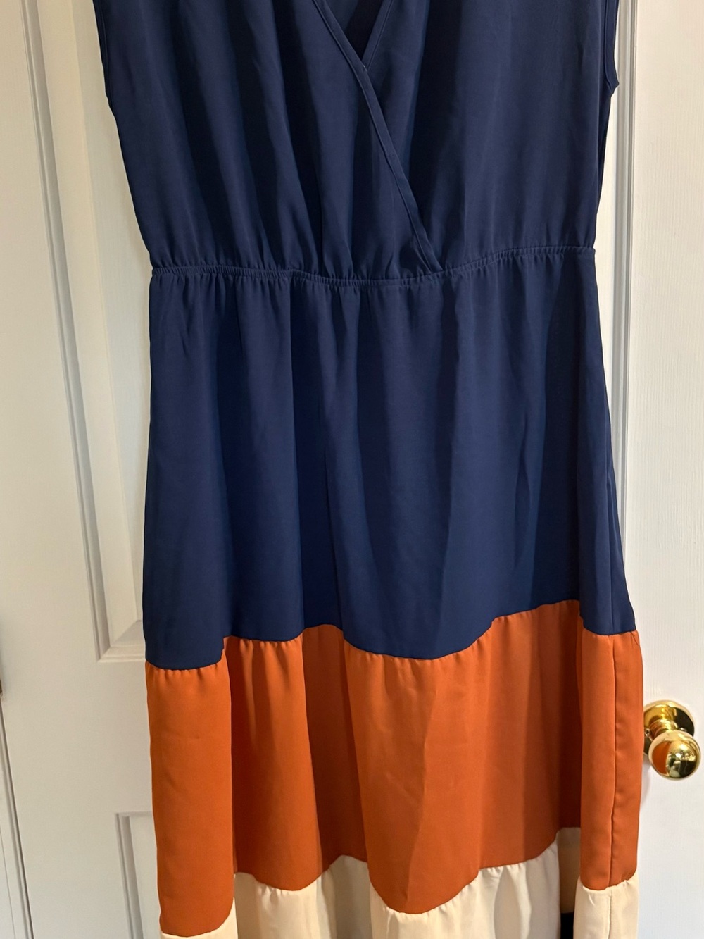 Colorblock Navy and Orange Tiered Dress